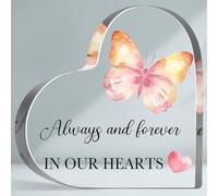 Guawubiang Loss of Loved One Acrylic Sign, Sympathy Gifts for Loss of Loved One, Condolences Gifts with Warm Words, Butterflies Decor Heart-shaped Acrylic Plaque, Bereavement Grief Gifts