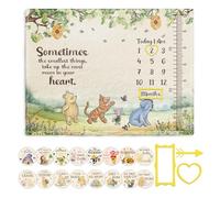 Guawubiang the Pooh Baby Monthly Milestone Blanket, Winnie Monthly Blanket Growth Chart, Winnie Quotes Decor with Double-Sided Printed Cardstock（16 Unforgettable Moments of Babies） 30 * 40in