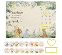 Guawubiang Winnie Milestone Blanket for Baby, Pooh Babies Monthly Blanket, Winnie Quotes Baby Milestone Blankets, Newborn Photography Background Decor, with 8 Holiday Cardstocks