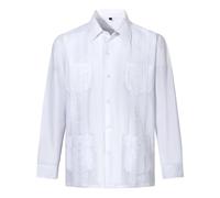 Guayabera Shirts for Men, Men's Cuban Guayabera Long Sleeve Shirts Wedding Cigar Beach Bartender Lightweight Casual Tshirt with 4 Pockets White L