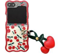 GUAYQAT for Samsung Galaxy Z Flip7/ Flip7FE Case,Cute Cherry Pattern Clear Fold Phone Cover with Key Chain for Girls Ladies Women, Stylish Galaxy Z Flip 7 Shell (Z Flip 7)