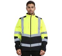 GUBA Hi Vis Softshell Jacket, Hi Viz Water Resistant Shower & Wind Proof Safety Security Workwear Jackets, Warm Fleece Reflective 2 Tone Work Wear Tops UK Size S-5XL (Yellow/Navy, S)