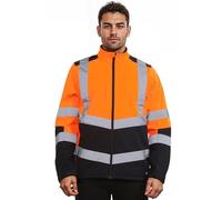GUBA Hi Vis Softshell Jacket, Hi Viz Water Resistant Shower & Wind Proof Safety Security Workwear Jackets, Warm Fleece Reflective 2 Tone Work Wear Tops UK Size S-5XL (Orange/Navy, L)