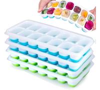 GUBA® Ice Cube Trays Silicone Ice Cube Tray with Lid, Ice Cube Trays Silicone, Ice Trays for Freezer Easy Release, Ice Cube Moulds & Tray, Odorless, Stackable Ice Tray with Lid 4 Pack