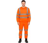 GUBA Mens Hi Viz High Visibility Tracksuit, Safety Work Wear Warm Zip Quarter Zip Sweatshirt & Jogging Bottoms 2 Piece Set Reflective Joggers (Orange Zip, M)