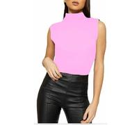 GUBA Womens Sleeveless Plain Polo Roll Neck Top, Womens Turtle High Neckline Vest Stretch Summer T-Shirt Top UK S-3XL (3XL, Baby Pink)