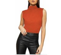 GUBA Womens Sleeveless Plain Polo Roll Neck Top, Womens Turtle High Neckline Vest Stretch Summer T-Shirt Top UK S-3XL (M/L, Rust)