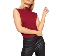 GUBA Womens Sleeveless Plain Polo Roll Neck Top, Womens Turtle High Neckline Vest Stretch Summer T-Shirt Top UK S-3XL (M/L, Wine)
