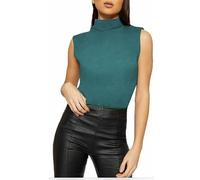 GUBA Womens Sleeveless Plain Polo Roll Neck Top, Womens Turtle High Neckline Vest Stretch Summer T-Shirt Top UK S-3XL (M/L, Teal)