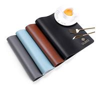 GUBEE Placemats,PU Leather Placemats and Coasters Set of 2,Non-Slip Washable Coffee Table Mats,Heat Resistant Kitchen Place Mats for Dining Dinner Table (Gray)