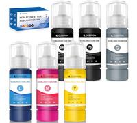 GUBFFON Sublimation Ink for Ecotank ET-8550 ET-8500 Wide Format Supertank Printers Heat Press Transfer on T-Shirt Tumblers(6x100ml BK PB C M Y GY) Auto-Fill ICC-Free