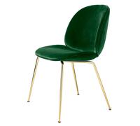 GUBI - Beetle Dining Chair Fully Upholstered, Conic Base Brass, Velluto Cotone 234 - Green