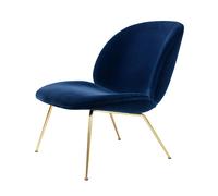 GUBI - Beetle Lounge Chair, Conic Base Brass, Velluto Cotone 420 - Blue