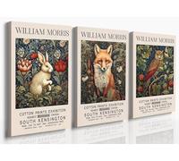GUBIYU 3 Pieces William Morris Animal Wall Art Fox Rabbit Owl Canvas Posters Prints Forest Wild Animal Pictures Paintings Gothic Botanical Floral Wall Decor for Bedroom Dark Academia Decor 16"x24"