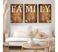 GUBIYU Farmhouse Family Wall Art Set of 3, Rustic Family Wall Decor for Living Room & Dining Room, Retro Brown Wood Wall Art with Butterfly & Sunflower Design, 16"x24"