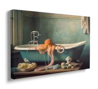 GUBIYU Octopus in The Bathtub Canvas Ocean Animal Prints Vintage Oil Painting Funny Bathroom Wall Art Octopus Wall Art Animal in Bathtub Artwork Pictures Whimsy Animal Art Dark Humor Posters 28"x40"