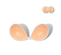 Gubjomcp Adhesive Bra Strapless Sticky Invisible Push up Silicone Bra for Women Push Up Backless Dress with Nipple Covers Creme