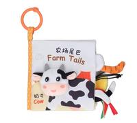 Gucagle Baby Animal Tail Cloth Book Interactive Crinkle Stroller Toy Soft Educational Sensory Book for Infants 0 to 1 Year Old Polyester Fiber 17x17cm (Farm)