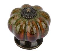 Gucagle European Ceramic Pumpkin Door Knobs Cabinet Handles Zinc Alloy Drawer Pulls Single Hole Cupboard Wardrobe Handles White Orange Yellow Green Blue (1001A Large-Leopard Green)