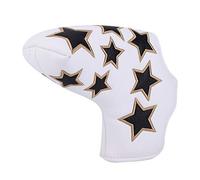 Gucagle L Shape PU Leather Star Embroidery Semicircular Waterproof Thicken Plush Golf Putter Head Cover Club Headcovers Accessory for Golf Enthusiasts White Yellow Red (White)