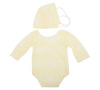 Gucagle Newborn Baby Photography Prop Hat Romper Set Lace Fabric Design Soft Breathable Skin Friendly For Baby Boys Girls Within A Month 28cm 11in Size Includes Hat And Romper (Yellow)