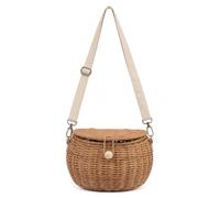 Gucagle Round Rattan Bag Natural Vintage Woven Shoulder Bag Handcrafted Rattan Straw Basket for Women Camping Photography Travel Shopping Posing 20x14cm