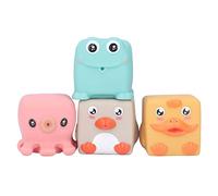 Gucagle Soft Baby Animal Building Blocks Toys Stacking Squeezing Sensory Learning Blocks for Toddlers Infant 6M+ PVC 4 Pack Colorful 3D Patterns