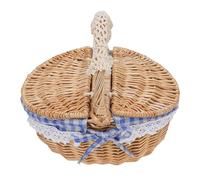 Gucagle Wicker Picnic Basket Premium Woven Empty Picnic Hamper with Removable Liner for Outdoor Activities Camping Mother's Day Material 25.5x18x25cm (Blue Plaid)