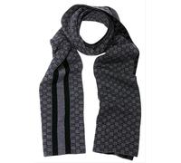 Gucci - Black/Grey GG Monogram Web Stripe Wool Scarf