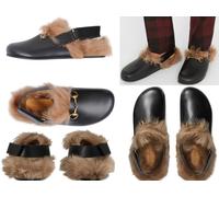 GUCCI Fur Princetown Slippers River Clogs Slide Shoes Sandals Mules 42