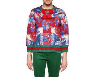 Gucci GG Web Stripes Patterned Crystal Bow Pullover Sweater Jumper Sweatshirt M