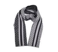 Gucci - Grey/Black GG Monogram Web Stripe Wool Scarf