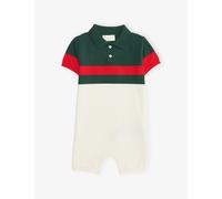 Gucci Gucci Striped Polo-Collar Cotton Romper 0-18 Months White/Green/Red 6-9 Months