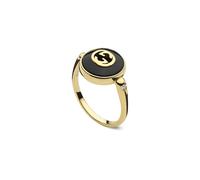 Gucci Interlocking 18ct Yellow Gold Diamond & Onyx Round Ring (Size P)