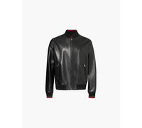 Gucci Mens Black Green Red Brand-embroidery Two-zip-pockets Regular-fit Leather Jacket 44