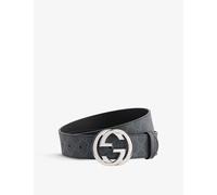 Gucci Mens Black/nero Double G Logo-print Coated-canvas Belt 36