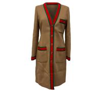 Gucci Women's Preloved GG Web Single-Breasted Coat in Brown Wool in Light Brown | Size: 36