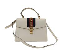 Gucci Preloved Medium Sylvie Top Handle Bag In White Leather In Ecru Ecru
