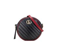Gucci Preloved Mini Gg Marmont Matelasse Leather Torchon Round Crossbody In Black Black One Size