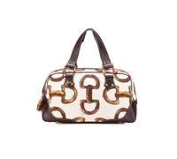Gucci Preloved Printed Canvas Bamboo Horsebit Handbag In White White One Size
