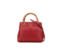 Gucci Preloved Small Calfskin Bamboo Shopper Satchel In Red Red