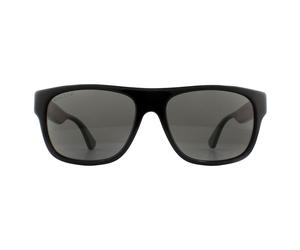 Gucci Sunglasses GG0341S 002 Black with Green and Red Stripe Grey Polarized