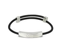 Gucci Tag Sterling Silver Logo & Black Leather Adjustable Bracelet