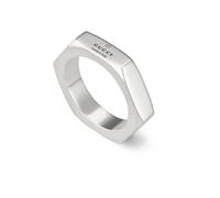 Gucci Trademark Sterling Silver Engraved Logo Hexagon Ring (Size M-N)