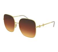 Gucci Woman Gucci GG0879S 004 Sunglasses Metal Gold Brown Squared Normal Shaded