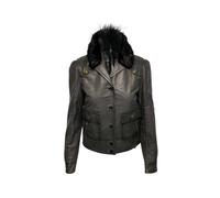 Gucci Women's Preloved Jacket with Fur Collar Detail in Black Leather | Size: Medium