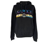 Gucci Women's Preloved Sequined Logo Hooded Sweatshirt in Black Cotton | Size: 3XS