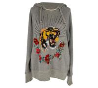 Gucci Women's Preloved Tiger Embroidered Hoodie in Grey Cotton | Size: Small