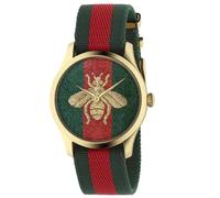Gucci YA126487 Men's Watch with Green and Red Strap and Bee Design Dial