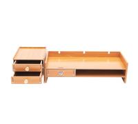 gucdaqc Wood Monitor Stand with Drawers Computer Screen Riser with Smartphone Holder Desktop Organizer Stand for PC Laptop Printer Load 5kg Office Supplies 65.5x20x16.5cm